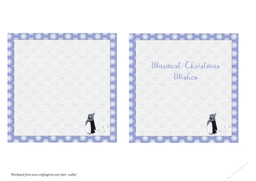 2 CUTE CHRISTMAS PENGUIN INSERTS: 1 Blank, 1 With Short Verse/Sentiment