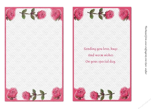 2 PINK ROSE INSERTS: 1 Blank, 1 With Short Verse/Sentiment