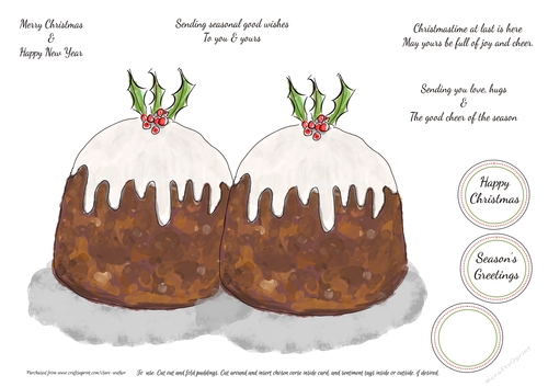 CHRISTMAS PUDDING - Shaped Card With 4 Verses & 3 Sentiment Tags