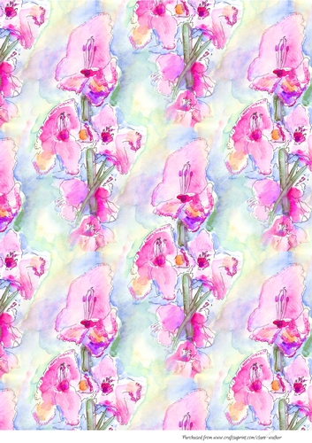 PINK GLADIOLI FLORAL BACKGROUND/BACKING PAPER: A4 With Commercial Use