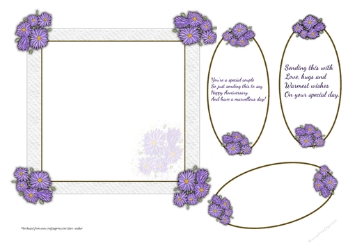 PURPLE ASTERS: Purple Floral Insert With 1 Blank and 2 Verse Ovals