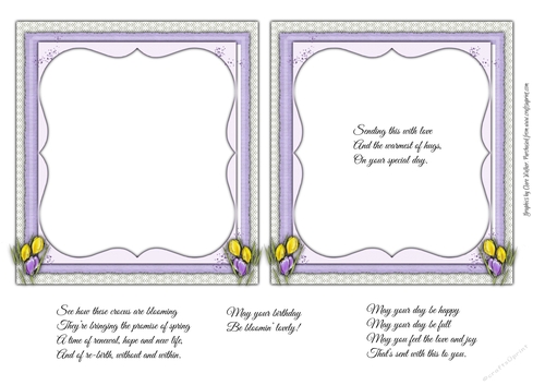 PROMISE OF SPRING: 2 Crocus Inserts, 1 Blank, 1 With Verse, Plus 3 Bonus Verses/Sentiments
