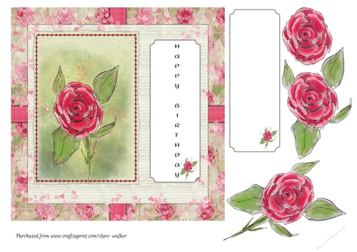 RED AND PINK ROSES: 7x7 Birthday/Other Occasion Card With Decoupage