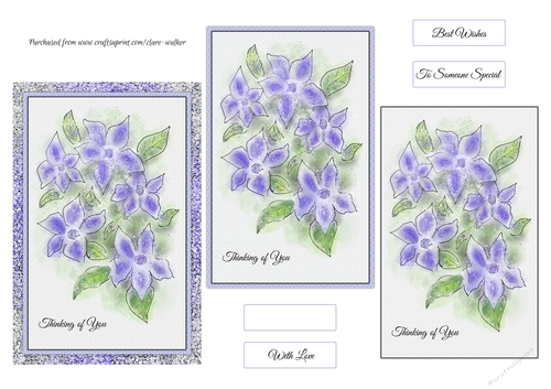 PERIWINKLES: 4x6 Thinking of You Card With Easy Decoupage and 4 Tags