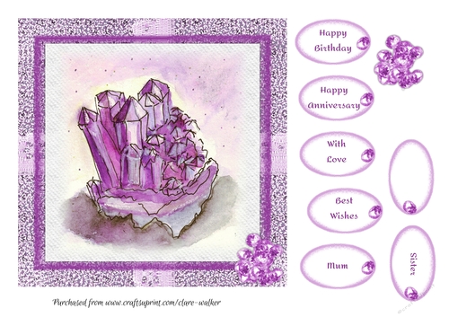 AMETHYST: 7x7 Quick Card With Easy Decoupage and & 7 Sentiment Tags