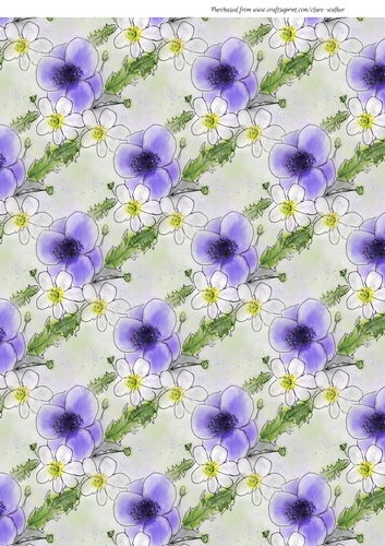 PURPLE AND WHITE ANEMONES: A4 Multi-Directional FloralPatterned Background/Backing Paper