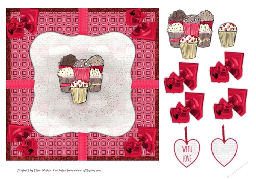 CHOCOLATES: 7 by 7 Card Front with Easy Decoupage, for Valentines/Anniversary/Birthday