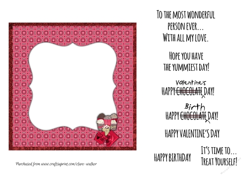 CHOCOLATES: Blank 6 by 6 Insert for Valentines/Anniversary/Birthday, With 7 Bonus Interchangeable Sentiments.