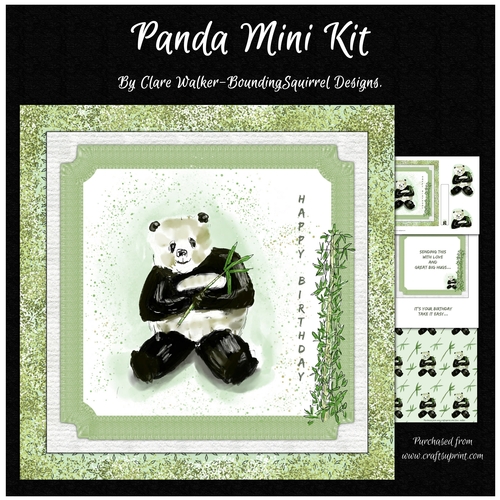 PANDA MINI KIT: Cute Birthday Card Front, With  Inserts, Background Sheet and 2 Bonus Verses