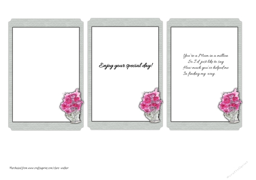 3 WATERCOLOUR CARNATION INSERTS: 1 Blank, 2 With Verse, For Mothers Day/Female Occasions
