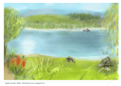 LAKE BACKGROUND: A4 Peaceful Lakeside Scene Backing Paper 