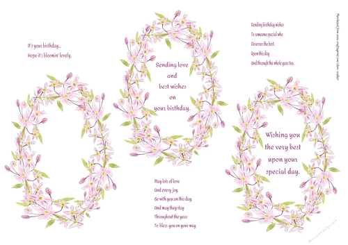 3 CLEMATIS WREATH INSERTS/TOPPERS: 1 Blank, 2 With Verse, Plus 3 Bonus Verses