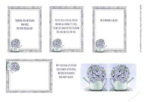 4 FLORAL WATERING CAN INSERTS: 1 Blank, 3 with Verse/Sentiments , Plus Bonus Verse and Cut and Fold Gift Tag/Mini Topper