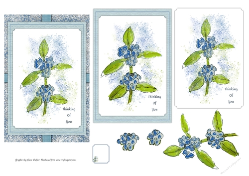 FORGET-ME-NOTS THINKING OF YOU CARD: 4x6 Card Front With 5 Decoupage Layers