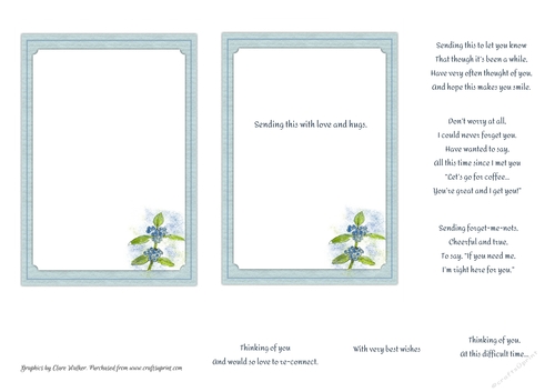 2 FORGET-ME-NOT THINKING OF YOU INSERTS: 1 Blank, 1 With Short Verse, & 6 Bonus Verses