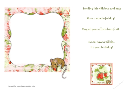 STRAWBERRY MOUSE INSERT: 6x6 Blank Insert, With 4 Bonus Short Verses and Bonus Tag/Mini Topper