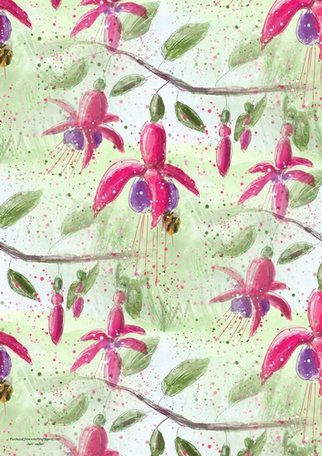 PINK FUSCHIA AND BEE BACKGROUND: A4 Backing Paper With Floral Fuschias and Bees