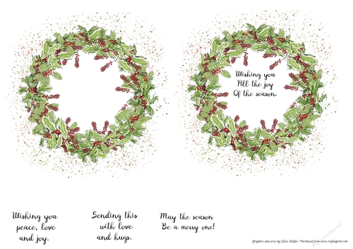 2 CHRISTMAS HOLLY WREATH INSERTS/MINI TOPPERS: 1 Blank, 1 With Verse, Plus 3 Bonus Verses 