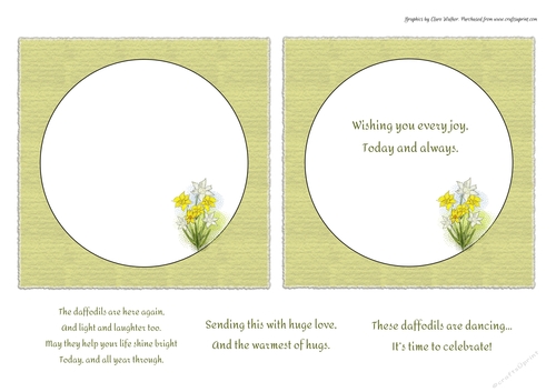 SPRING DAFFODILS: 2 Floral Daffodil Inserts, 1 Blank, 1 With Verse, Plus 3 Bonus Verses