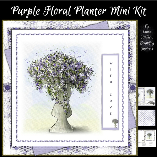 PURPLE FLORAL PLANTER MINI-KIT: With Decoupage, Tags, Insert, Blank Topper, Background and 5 Bonus Verses