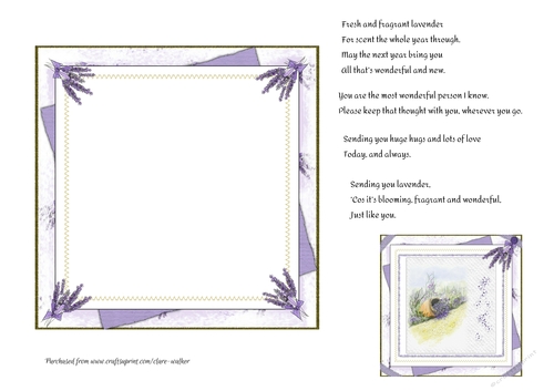 SPRIGS OF LAVENDER INSERT: 6x6 Purple Floral Lavender Insert, With 4 Optional Verses and a Bonus Gift Tag