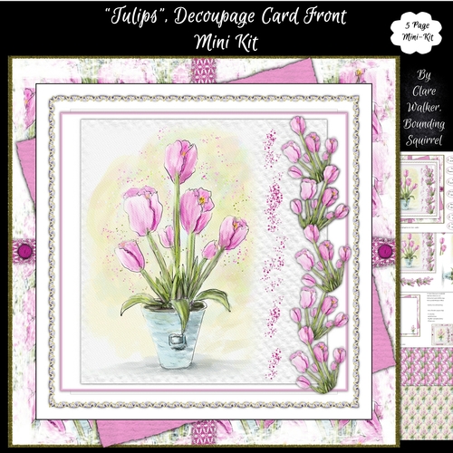 TULIPS: 5 Page Decoupage Card Front Mini Kit