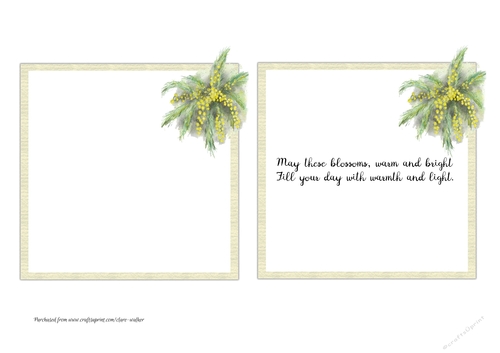 2 MIMOSA FLOWER INSERTS: 7x7 Yellow Watercolour Floral Inserts 1 Blank, 1 with Verse