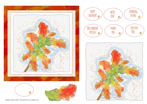 AUTUMN LEAVES BIRTHDAY TOPPER: 6x6 With Easy Decoupage and 7 Sentiment Tags