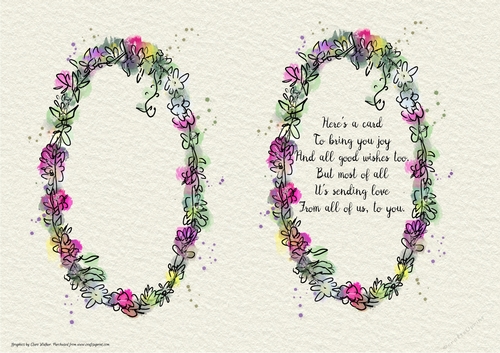 BRIGHT FLORAL WREATH INSERTS: 2 Original Watercolour Inserts/Toppers, 1 Blank, 1 With Verse