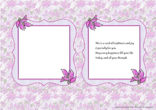 2 BOUGAINVILLEA INSERTS: 1 Blank Pink Floral Insert, 1 With Birthday/Happy Annual Occasion Verse