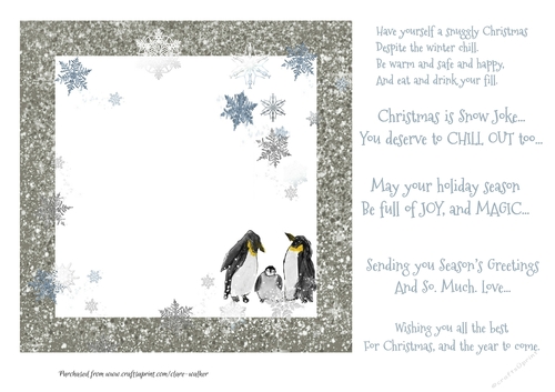 PENGUIN FAMILY CHRISTMAS INSERT: 7x7 Blank Insert With 5 Bonus Interchangeable Christmas Verses/Sentiments