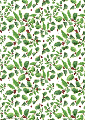 WATERCOLOUR HOLLY LEAVES AND BERRIES BACKGROUND: A4 Christmas Patterned Backing Paper