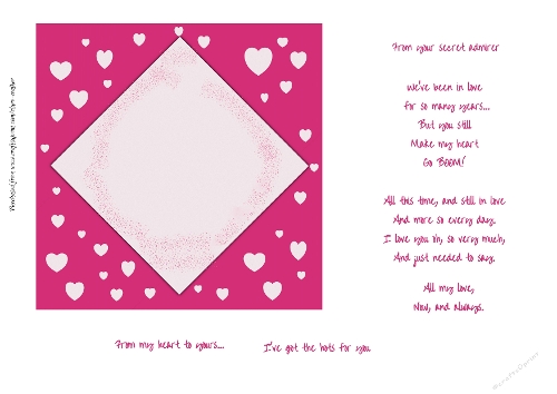VALENTINE HEARTS INSERT:  6x6 Blank Insert With 6 Bonus Interchangeable Sentiments and Short Verses