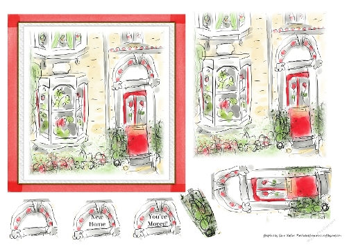 NEW HOME: 6x6 Step by Step Illustrated Card Front With Decoupage and 3 Tags