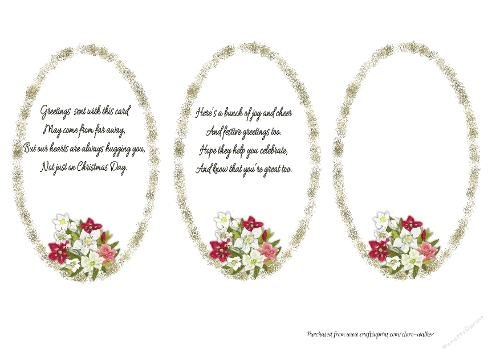3 CHRISTMAS FLORAL OVAL INSERTS/MINI-VERSE TOPPERS: One Blank, Two With Verse