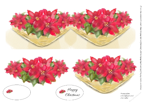 POINSETTIAS: Shaped  Christmas Card, With 2 Layers of Decoupage and 2 Tags