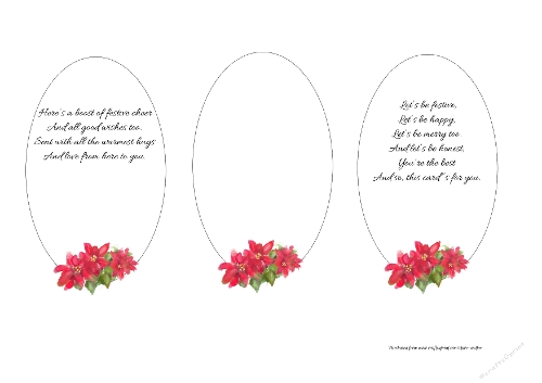 POINSETTIA INSERTS: 3 Oval Christmas Floral Inserts/Mini Toppers, 1 Blank and 2 With Verse 