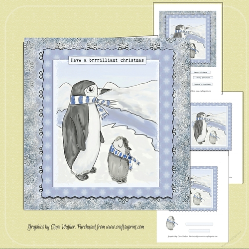 CUTE PENGUIN CHRISTMAS CARD-7 by 7 inch Easy Penguin Decoupage and insert Mini Kit, with Commercial Use.