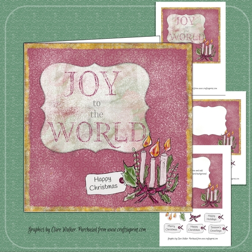 CHRISTMAS CARD- Joy to the World 7 by 7 inch Decoupage and insert Mini Kit