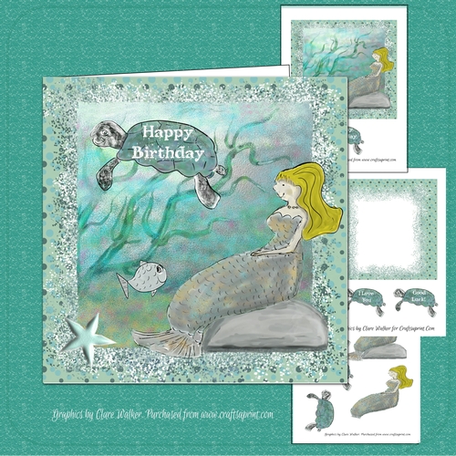 MERMAID MINI KIT-7 by 7 inch Decoupage and insert Mermaid Fantasy Kit, with Decoupage & Commercial Use