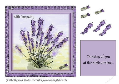 WITH SYMPATHY 7 x 7 Lavender Floral Topper with Extra Decoupage/Decoration & Verse/Sentiment 