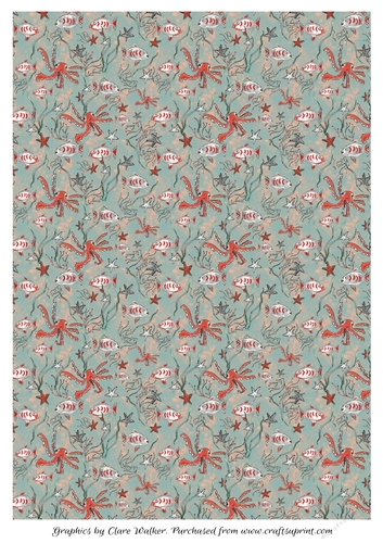Fish, Octopus, Corals, & Starfish A4 Sea Background, With Commercial Use