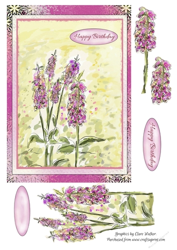 PINK FLORAL BIRTHDAY CARD-Step-by-Step  Foxglove Decoupage Design -A5 with Commercial Use