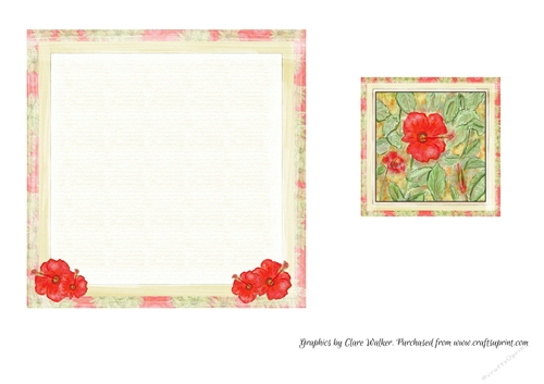 RED HIBISCUS: 6x6 Insert With Bonus 3x3 Gift Tag/Small Hibiscus Topper