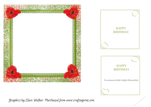 HAPPY BIRTHDAY POPPIES INSERT: 6 x6, With Bonus Sentiments/Verses & Commercial Use
