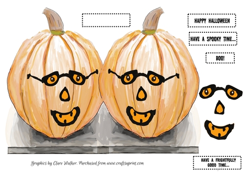 HAPPY HALLOWEEN PUMPKIN-Shaped Card With Decoupage, 5 Sentiment Tags & Commercial Use