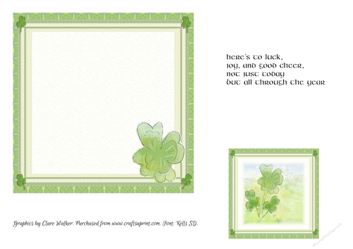 SHAMROCK/FOUR-LEAF CLOVER  INSERT: For St Patricks Day and Good Luck Cards, With Optional Verse and Bonus Gift Tag/Mini Topper