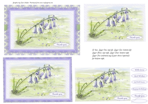 BLUEBELLS: Floral Step-by-Step 6x4 Thank You Card Front With Easy Decoupage