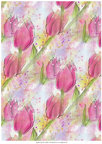 PINK TULIPS BACKGROUND: A4 Tulip Background/Backing Paper With Commercial Use