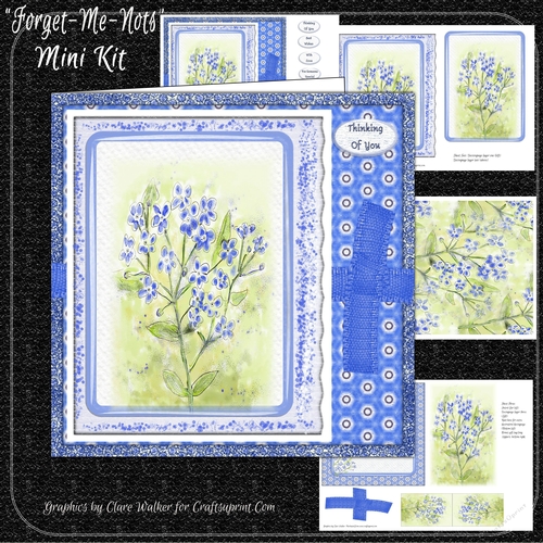 FORGET-ME-NOTS: 8x8 Card Front 4 Sheet Mini Kit With Bonus Floral Background & Commercial Use